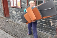 ... and later is seen sneaking off with some carriage cushions ready for a little winter homework.
