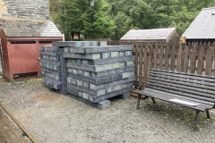 ... and here are the sleepers, all off loaded and ready to be worked on, in readiness for when the relaying of track at Corris Station commences at the start of next year. This was the first of several orders to arrive and has been made possible though your continued generous donations.