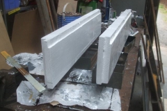 Refurbished body planks for the P Way van have been shaped, and are primed by Tony ...