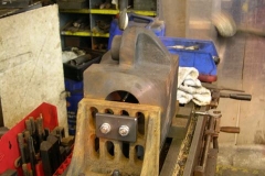 … while Chris has fabricated enough components to hold the first axlebox in the mill for machining the horn faces …