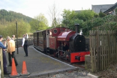 The train on arrival at Corris, where Dick demonstrates his dancing skills for the passengers …