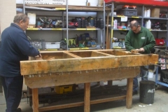 ... as he and Mark notch out the frames of the Trestle Waggon to take the drawbar (after first cutting and fixing the buffer thickenings).