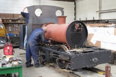 Thursday, 14.10.2021. A small group visits Alan Keef nr. Ross-on-Wye to view progress of the Falcon locomotive and to "trial-fit" the cab and other components.