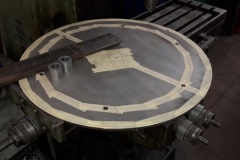 Corris members working at home have made some progress on the smokebox door for loco No.10. The baffle plate after drilling and some parts for the hinges.