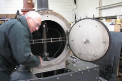Andy takes the opportunity for a close inspection of the smokebox and the door fittings